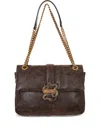 Just Cavalli Snake-buckle Chain Shoulder Bag In Brown