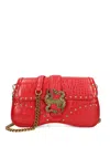 Just Cavalli Snake-buckle Crocodile-effect Satchel In Red