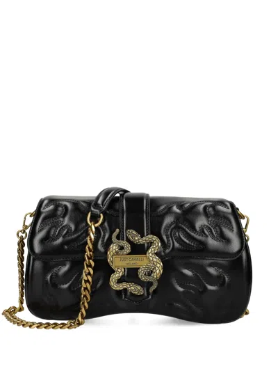 Just Cavalli Snake-buckle Quilted Shoulder Bag In Black