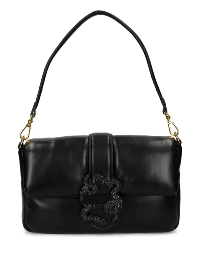 Just Cavalli Snake-buckle Shoulder Bag In Black