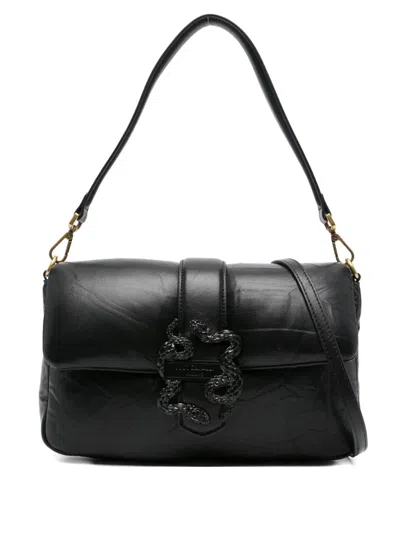 Just Cavalli Snake-buckle Shoulder Bag In Black