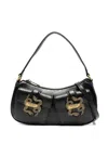 Just Cavalli Snake-buckle Shoulder Bag In Black