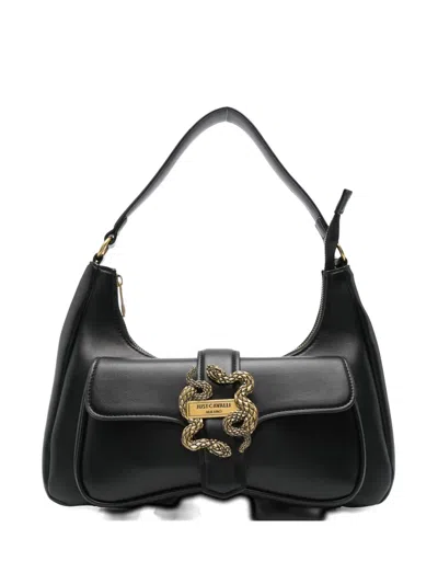 Just Cavalli Snake-buckle Shoulder Bag In Black