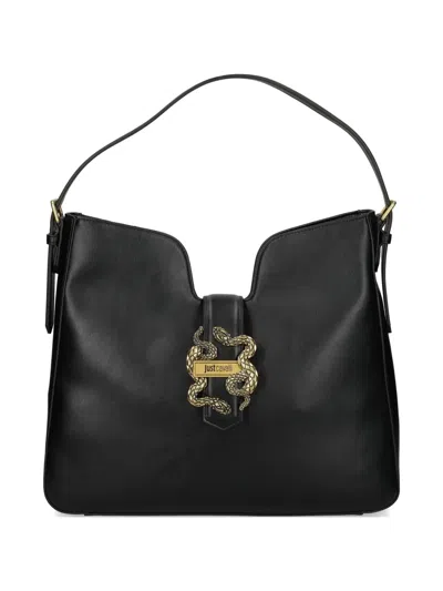 Just Cavalli Snake-buckle Shoulder Bag In Black