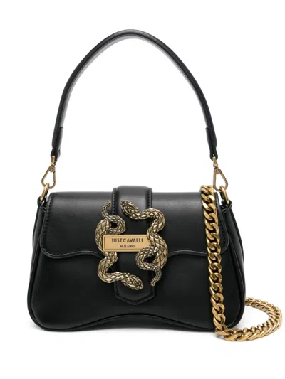 Just Cavalli Snake-buckle Shoulder Bag In Black