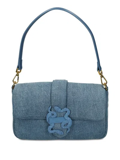 Just Cavalli Snake-buckle Shoulder Bag In Blue