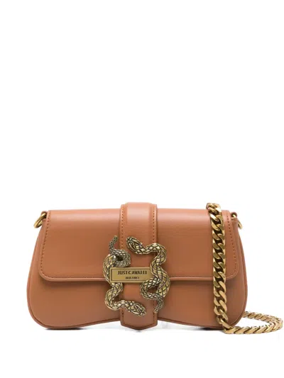 Just Cavalli Snake-buckle Shoulder Bag In Brown