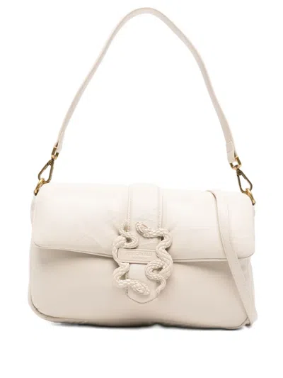 Just Cavalli Snake-buckle Shoulder Bag In Neutral