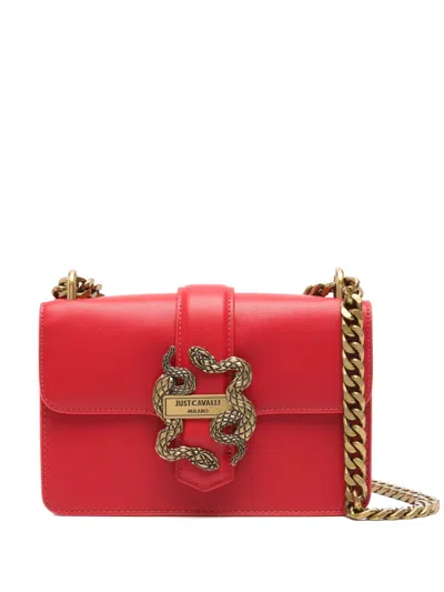 Just Cavalli Snake-buckle Shoulder Bag In Red
