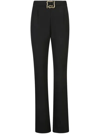 Just Cavalli Snake-buckle Straight-leg Trousers In Black