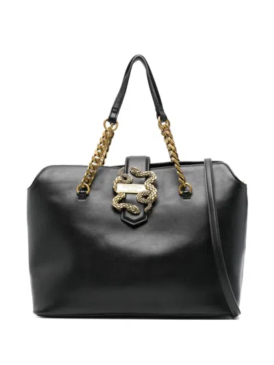 Just Cavalli Snake-buckle Tote Bag In Black