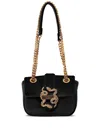 Just Cavalli Snake-buckle Velvet Cross Body Bag In Black