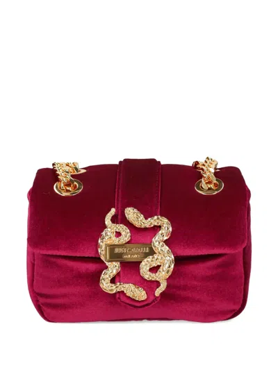 Just Cavalli Snake-buckle Velvet Shoulder Bag In Pink