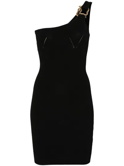 Just Cavalli Snake-detail Ribbed Mini Dress In Black