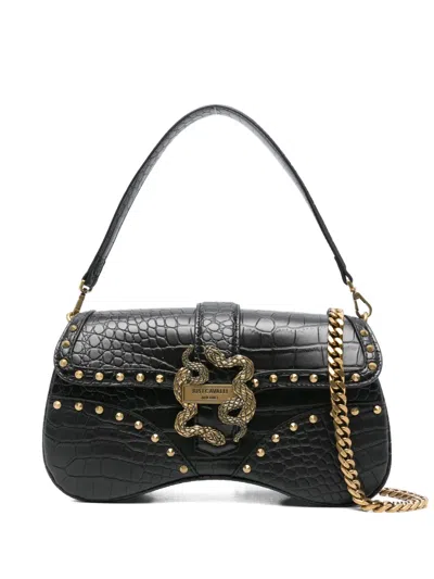 Just Cavalli Snake-embellished Studded Shoulder Bag In Black