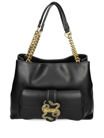 Just Cavalli Snake-plaque Tote Bag In Black