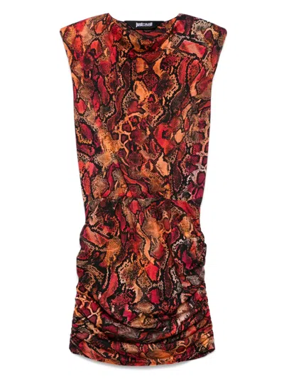 Just Cavalli Snake-print Mini Dress In Orange