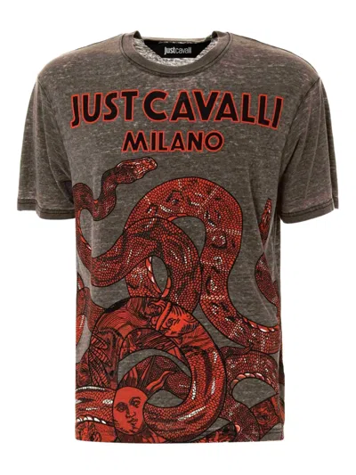 Just Cavalli Snake-print T-shirt In Grey