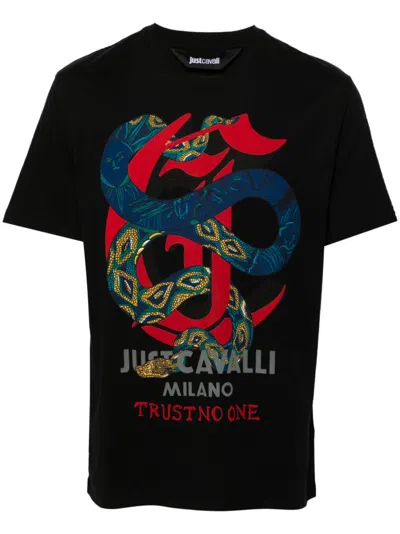 Just Cavalli Snake-print T-shirt In Schwarz