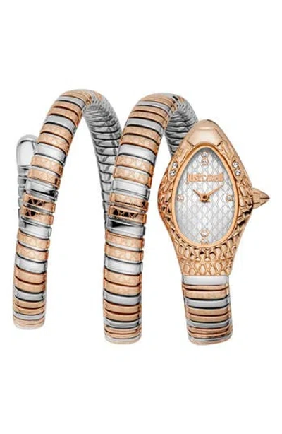 Just Cavalli Snake Vetra Wraparound Two-tone Bracelet Watch, 20mm X 34.5mm In Gold