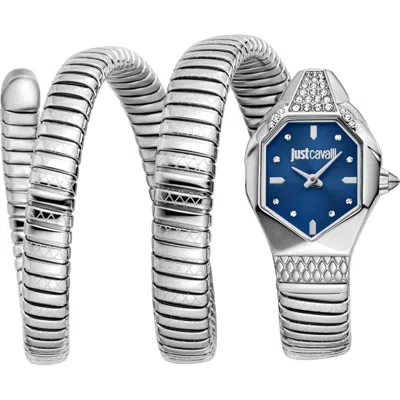 Just Cavalli Snake Wraparound Bracelet Watch, 22mm X 34.5mm In Silver