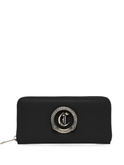 Just Cavalli Snake-logo Plaque Wallet In Black