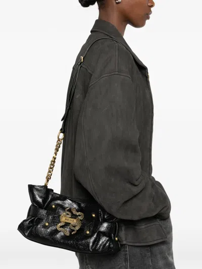 Just Cavalli Snake-plaque Gathered Backpack In Black