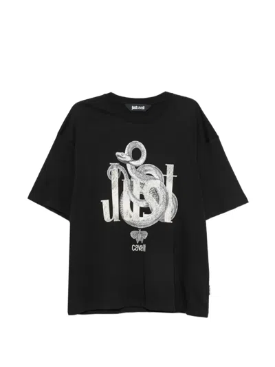 Just Cavalli Snake-print Logo-print T-shirt In Black