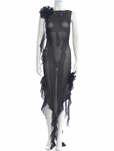 Pre-owned Just Cavalli Square Neckline Midi Length Dress In Black