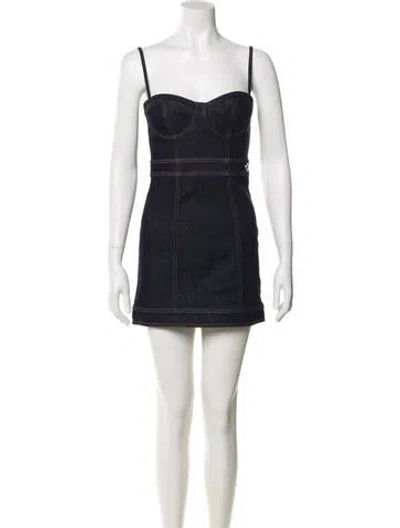 Pre-owned Just Cavalli Square Neckline Mini Dress In Blue