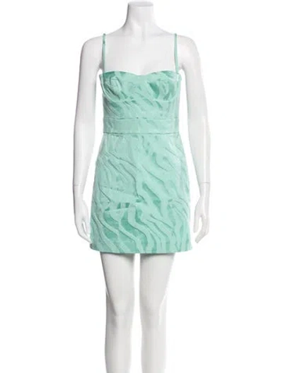 Pre-owned Just Cavalli Square Neckline Mini Dress W/ Tags In Green
