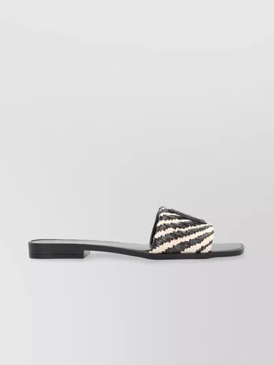 Just Cavalli Square Toe Flat Sandals With Woven Texture In Black