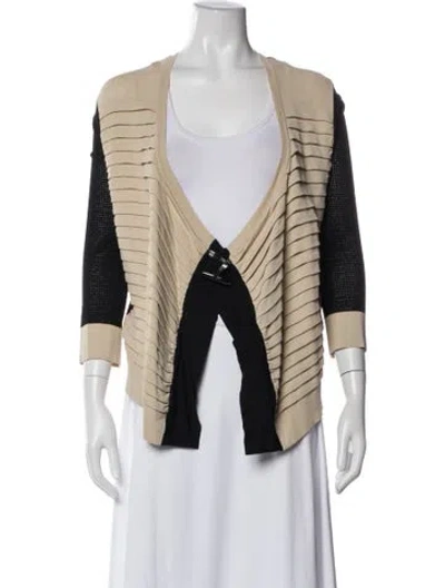 Pre-owned Just Cavalli Striped Plunge Neckline Sweater In Neutral