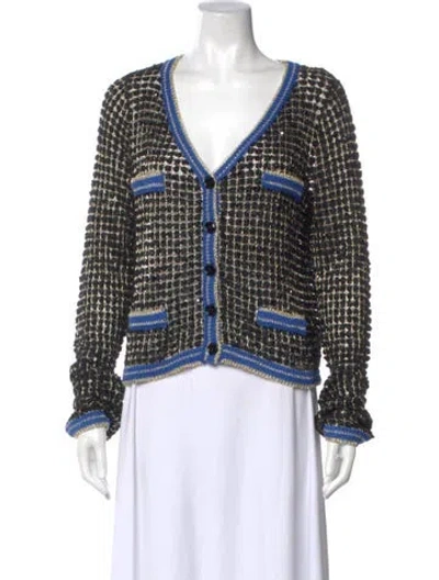 Pre-owned Just Cavalli Striped V-neck Sweater In Black