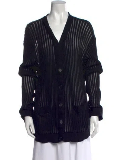Pre-owned Just Cavalli Striped V-neck Sweater In Black