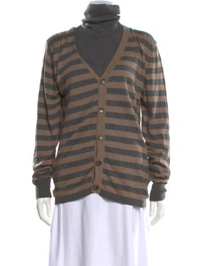 Pre-owned Just Cavalli Striped V-neck Sweater In Brown
