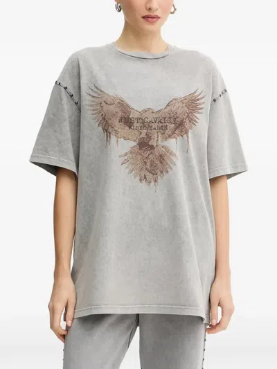 Just Cavalli Stud-emblishment Printed T-shirt In Gray