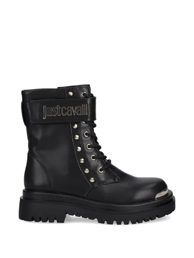 Just Cavalli Studded-embellished Combat Boots In Black