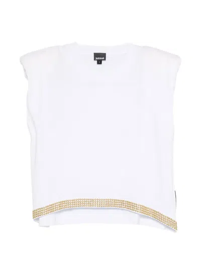 Just Cavalli Stud-embellished Padded-shoulder T-shirt In White