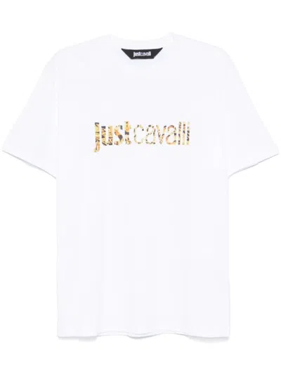 Just Cavalli Stylish Cotton T-shirt With Eye-catching Logo Print In White
