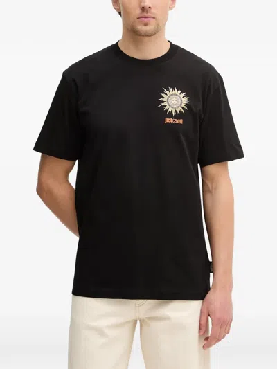 Just Cavalli Sun-print Logo-print T-shirt In Black