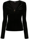 Just Cavalli Long Sleeve Top With Gathered Detail And Statement Hardware In Black