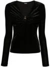 Just Cavalli Long Sleeve Top With Gathered Detail And Statement Hardware In Black