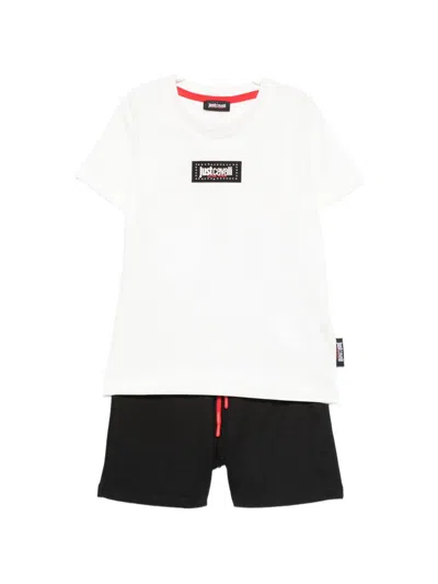Just Cavalli Kids' T-shirt And Bermuda Set "badham" In White