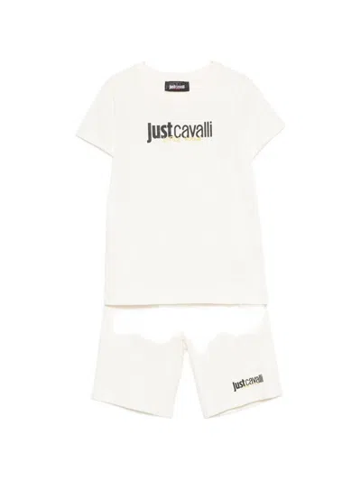 Just Cavalli Kids' T-shirt+bermuda Tesere Set In White