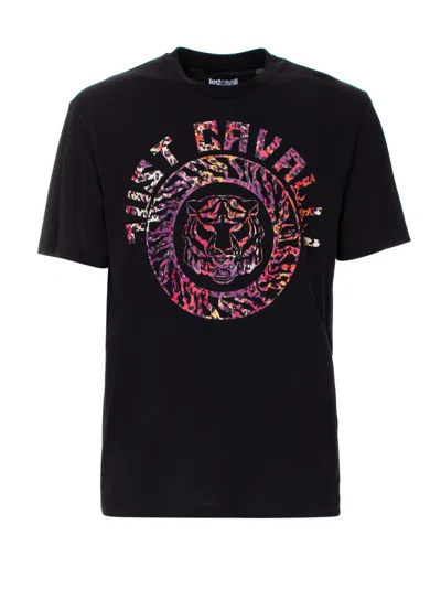 Just Cavalli T-shirt Mit Tiger-print In Black
