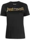 Just Cavalli Logo-laminated Cotton T-shirt In Black/gold