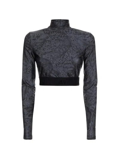 Just Cavalli Leopard-print Cropped T-shirt In Grey