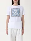 Just Cavalli Graphic Cotton T-shirt Round Neckline In Metallic