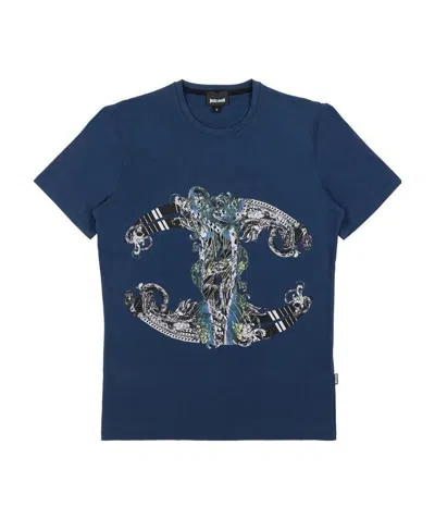 Just Cavalli T-shirt With Round Neck And Short Sleeves In Blue